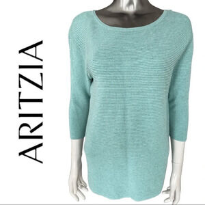 🛍️ 3/$40 Aritzia Knit Top Wilfred 3/4 Sleeve Ribbed  Top Blue Green size XS